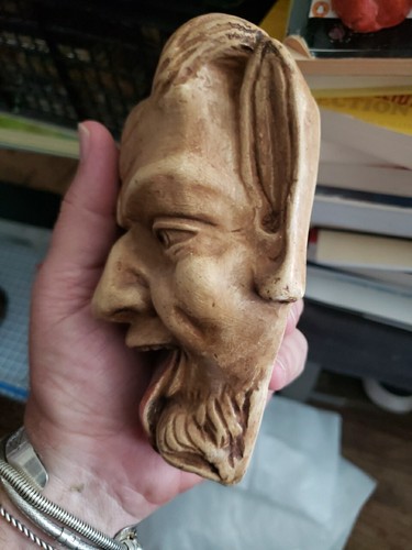 Soporte de máscara facial de diablo vintage busto de pared yeso - Imagen 2 de 11