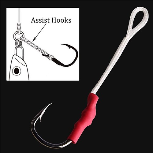 50Pcs Assist Hooks Stainless Steel Jigging Fishing Hook with PE Line 1/0-10/0 - Picture 5 of 6