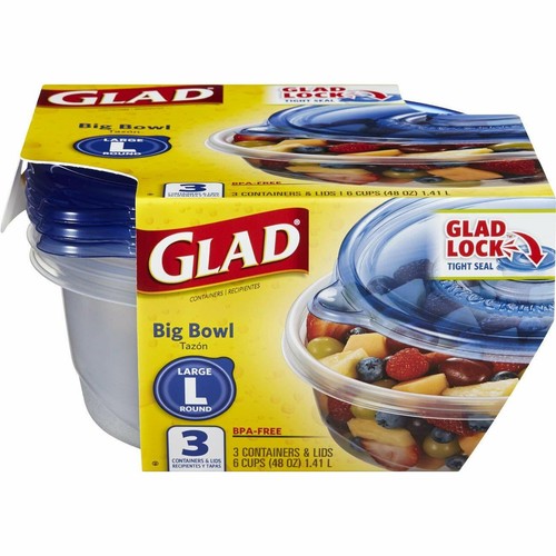 Glad Food Storage Containers - Big Bowl Container - 48 Ounce - 3 Containers - Afbeelding 1 van 8