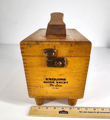 Vtg Esquire De Luxe Wooden Shoe Shine Valet Kit w/ Brushes Cream & Shoe Horn - Picture 10 of 11