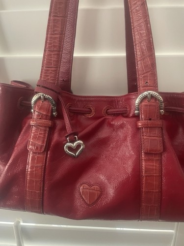 BRIGHTON RED Shoulder + DUST BAG Pebble Croc Patent Leather Drawstring, 2 Straps - Picture 16 of 24