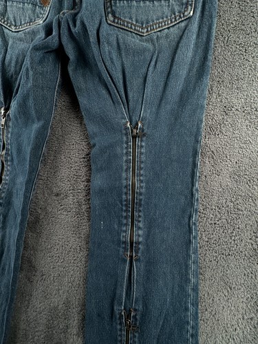 Evisu Donna Women Denim Blue Jeans Zipper Legs Size 8 XS (28x29) Logos Buckle - Picture 4 of 21