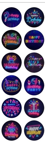 Cake Toppers Bright Neon Birthday 12 Pre-Cut Edible Wafer Paper Decorations - Picture 2 of 8