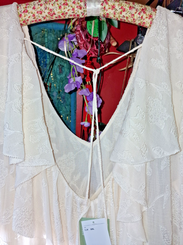 H&M Summer or Wedding Embossed Ivory Flounce Dress & UnderSlip Size:XXL 18 20 22 - Picture 11 of 17