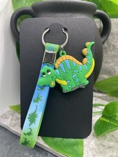 4" Silver-Tone Silicone Dinosaur Wristlet Keychain New Free Ship B1461