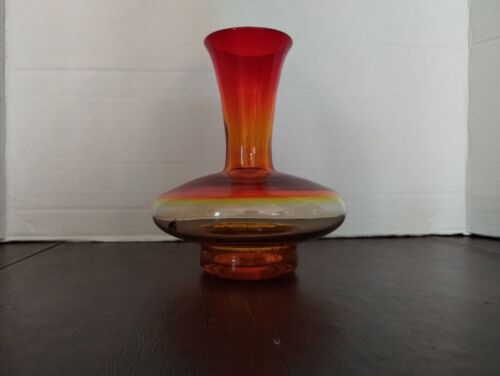 Handcrafted Amberina Glass Vase With Flared Neck & Gradient Orange/Red Design