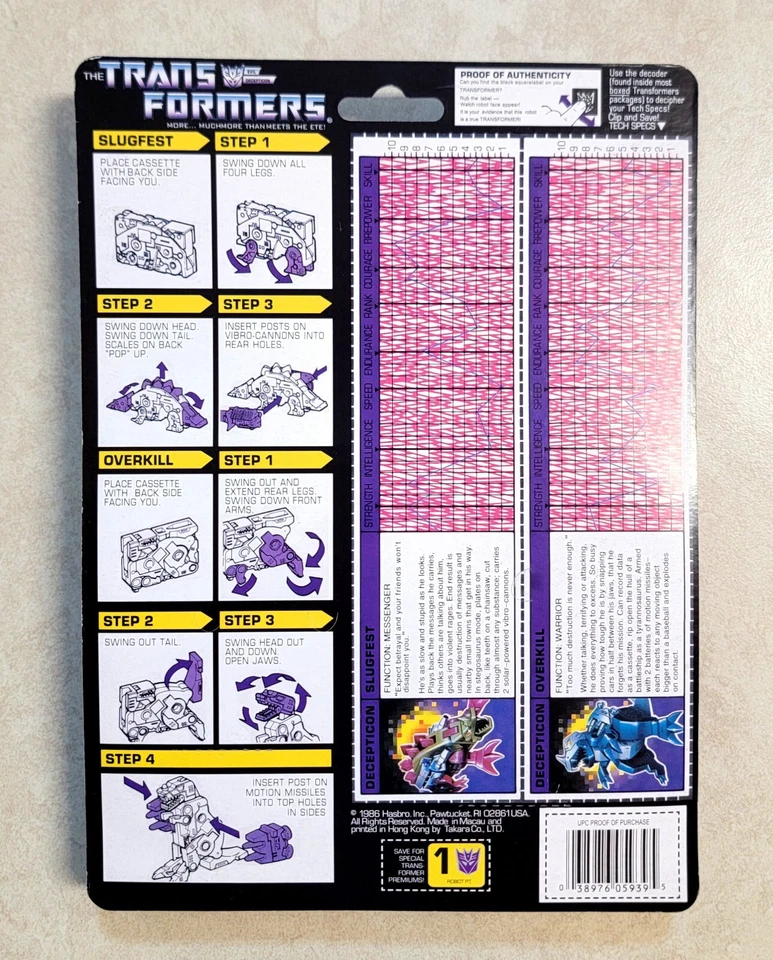 TRANSFORMERS G1 SLUGFEST & OVERKILL IN US RARE! DECEPTICON SOUNDWAVE CASSETTES - Image 2 of 3