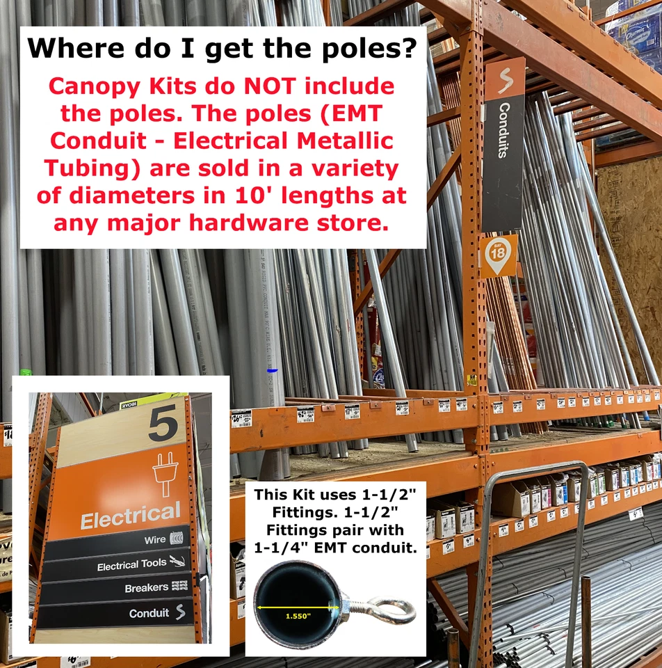 Low Peak Canopy Fittings Kits (20' Wide Width), DIY Carport & Greenhouse, 1-1/2" - Image 2 of 4