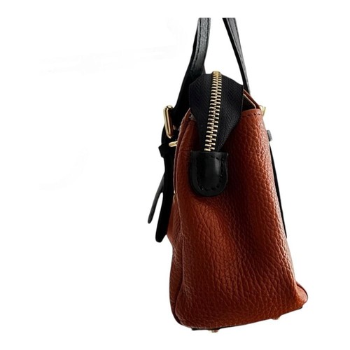 Valentina Satchel Handbag Women's Pebble Leather Dome Orange Black - Picture 6 of 10