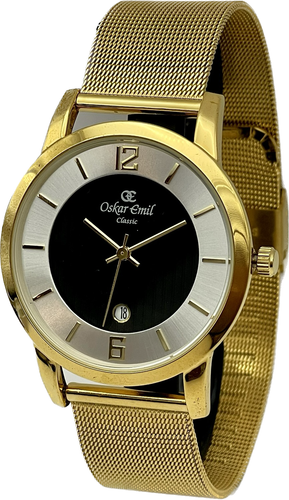 Oskar Emil Jupiter klassische Slimline Qualität vergoldete Uhr vergoldetes Netzarmband - Bild 2 von 6