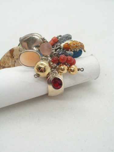 ANELLO a fascia in ARGENTO 925 con ciuffo di PIETRE DURE e CORALLO - cuore - - Imagen 4 de 11