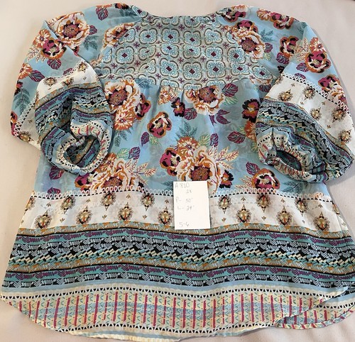 Anthropologie Figueroa Flower Top Womens Sz 2X Blue Mixed Floral Peasant Blouse - Picture 10 of 10