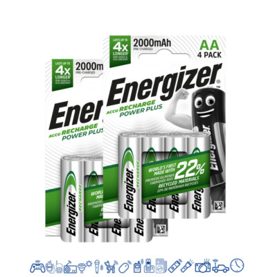 8 x Energizer Power Plus Akku AA Mignon HR6 1,2V NiMH 2000mAh im Blister