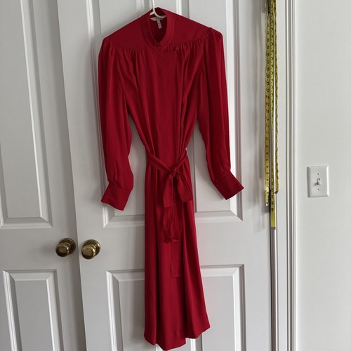 Rebecca Taylor Dress Womens Silk Long Sleeve Tie Waist Solid Red - Small