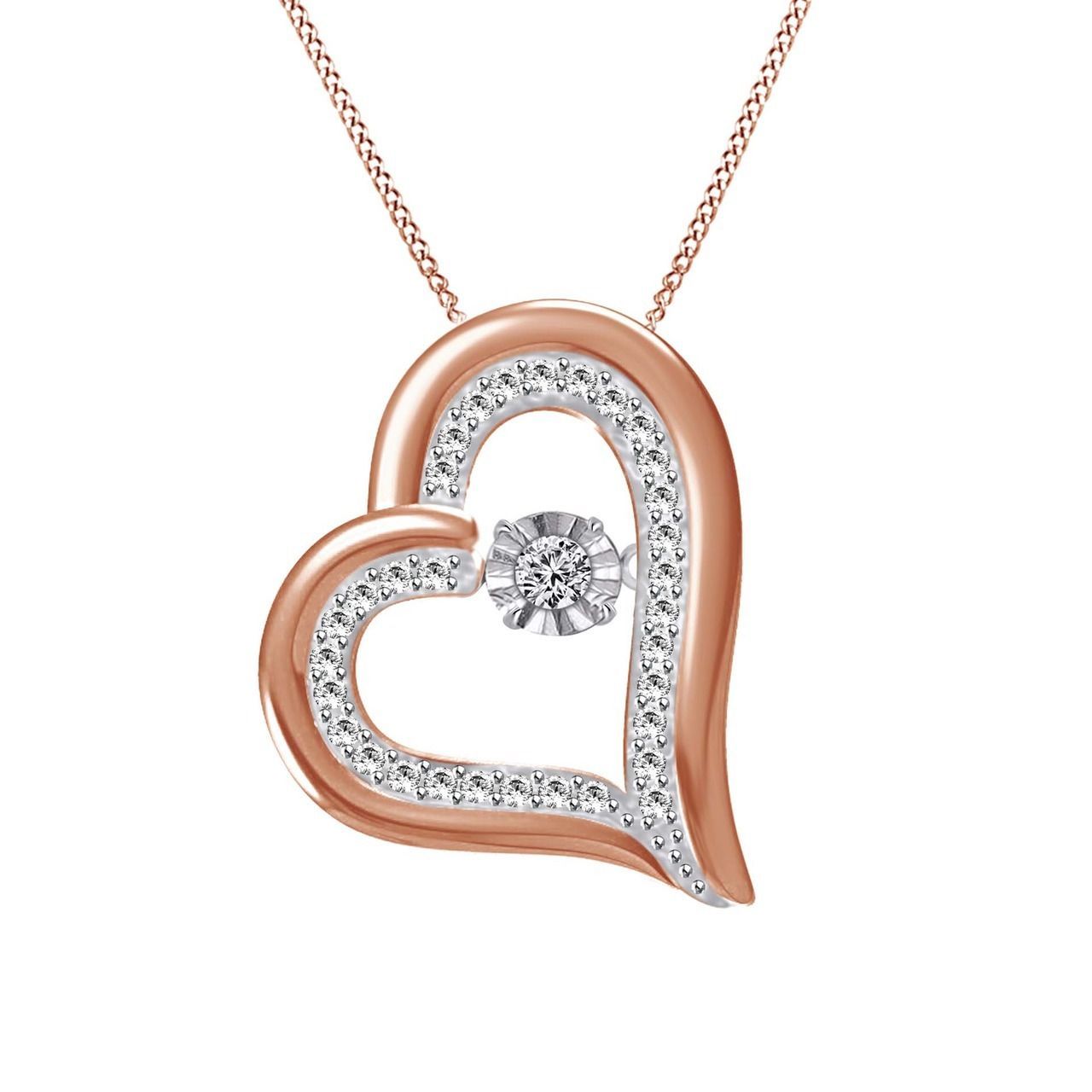10K pink gold Heart Pendant Vvs Dancing Diamond 18 Chain Valentine Gifts 10K pink gold Heart Pendant Vvs Dancing Diamond 18 Chain Valentine Gifts