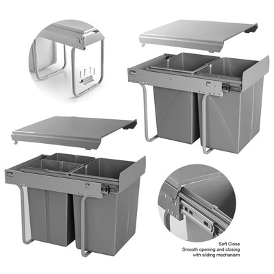 bin cabinet kitchen dust integrated waste pull bins 40l recycling soft close