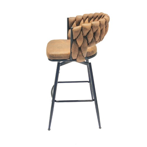 28"Technical Leather Woven Bar Stool Set of 2,Black legs Barstools No Adjustable - Picture 5 of 8