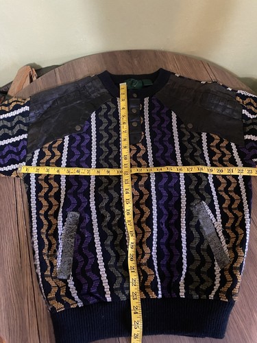 MAGLIONE VINTAGE TRUTUS PANNELLO PELLE MOTIVO GEOMETRICO STILE COOGI MED - Foto 5 di 5