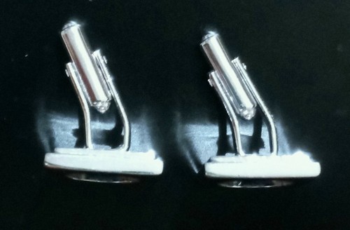 Vintage Geometric Silver Toned and Blue Glass CuffLinks .75" Square Tops. - Picture 8 of 12