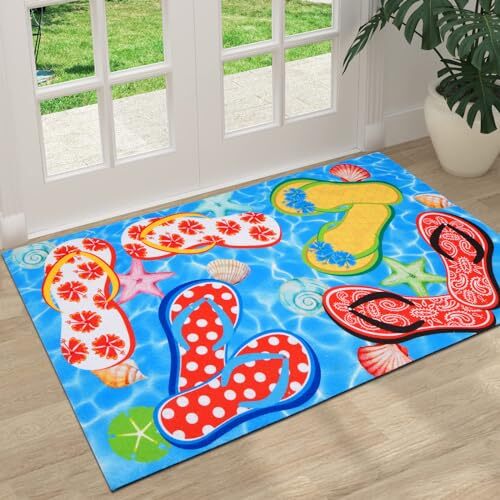 Summer Flip Flops Door Mat, Beach Outdoor Doormat for Entryway Nautical - Picture 3 of 7