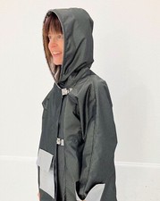 French Designer Milou Bibou Raincoat In Silver, Check Pattern - Size 4xl