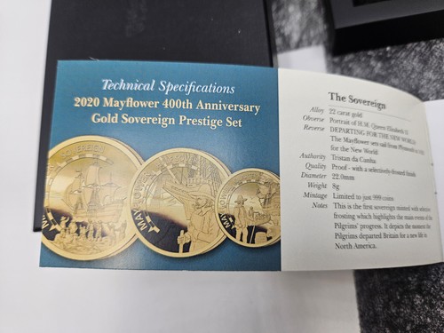 ๐ 2020 Hatton's Mayflower 400th Anniversary Gold Sovereign Prestige Proof Set - Picture 10 of 13