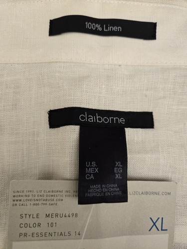 Claiborne Hemd Herren XL Elfenbein 100% Leinen Knopfleiste Kurzarm Hawaiian Resort - Bild 11 von 18