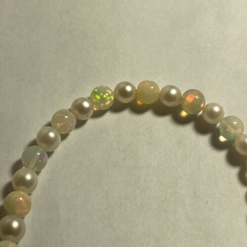 Collana Opale Etiope E Acqua Salata Giapponese Perla Akoya Oro Bianco 14k 22” - Foto 6 di 24