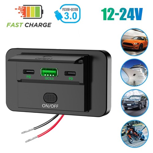 Universal Fast Car Charger Dual PD+QC3.0 USB Adapter Power Socket Mount Panel - Picture 9 of 42