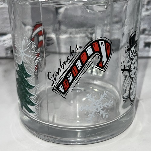 Starbucks Holiday Snowman Candy Cane Snowflake Christmas Tree Clear Glass Mug✅ - Imagen 4 de 7