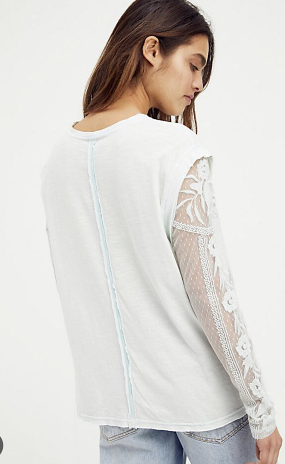 Футболка Free People Billie Jean с двумя кружевными вышитыми рукавами, Верхняя рубашка M