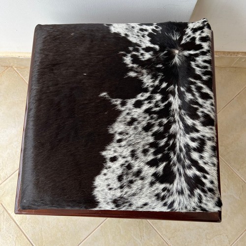Black And White Cowhide Ottoman Stool - Picture 10 of 13