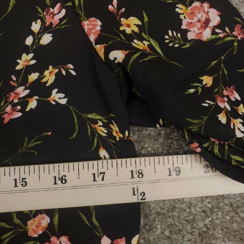Kaii Los Angeles California Black Floral Blouse Sz S Womens 3/4 Sleeve Wrap Tie - Picture 10 of 10