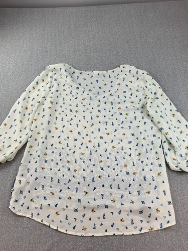 Eyeshadow Boutique Floral Tunic Top Women XL Cream Blue Yellow Bohemian Cottage - Picture 2 of 13
