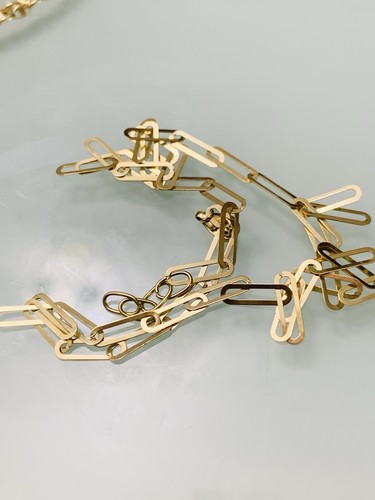 Collana delicata fermacarte pura 18 kt oro moderno minimalista trendy 750 16” 3,3g - Foto 5 di 8
