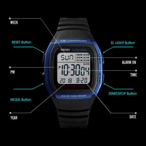LED Digital  Watch Waterproof Military Wrist - Afbeelding 1 van 13