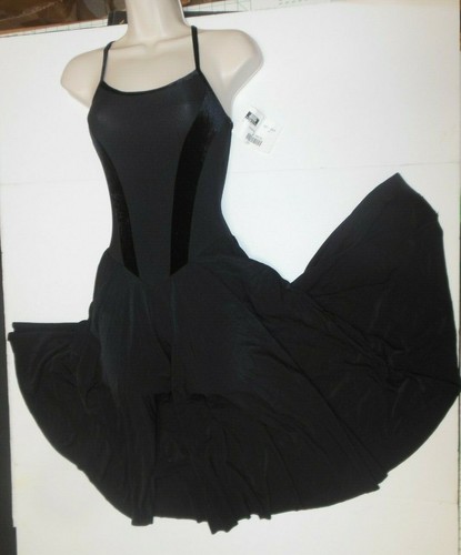 Black Spandex Velvet Camisole Dance Dress leotard w/attched skirt show choir - Picture 7 of 7
