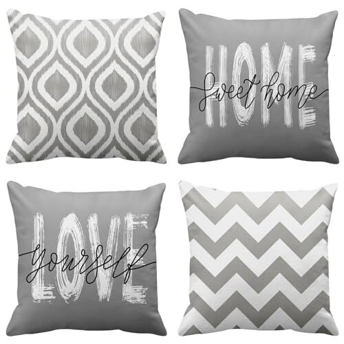 Juego de 4 fundas de almohada gris blanco 20 x 20 pulgadas gris geométricas - Imagen 1 de 6
