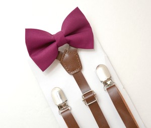 Kids-Boys-Mens-Brown-PU-Leather-Suspenders-amp-Maroon-Bow-tie-SET-Infant-ADULT