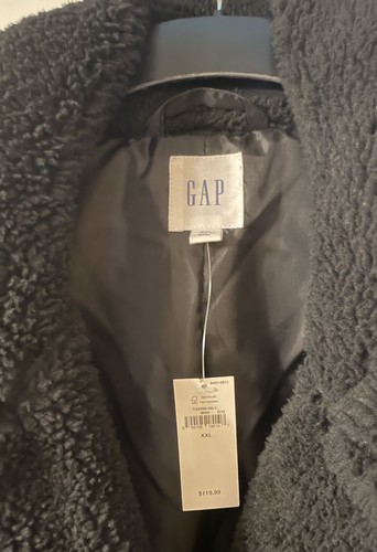 NWT GAP FACTORY FAUX FUR SHERPA JACKET SZ XXL 2XL BLACK BUTTON FRONT SIDE POCKET - Picture 3 of 5
