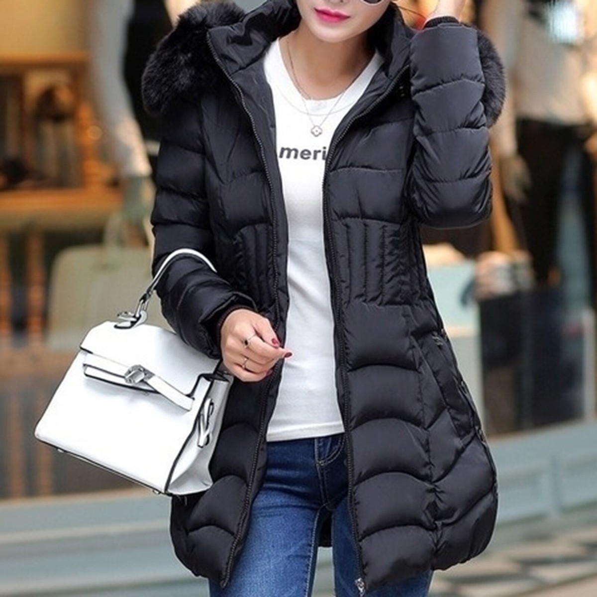 Womens Winter Coats Jacket Warm Outwear Solid Long Sleeve Hooded Pockets Coat