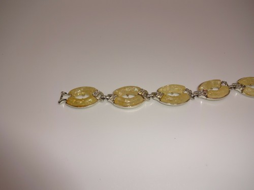 Vintage Coro Yellow Confetti Rhinestones Silver Tone Link Bracelet 7-1/4" Marked - Picture 9 of 9