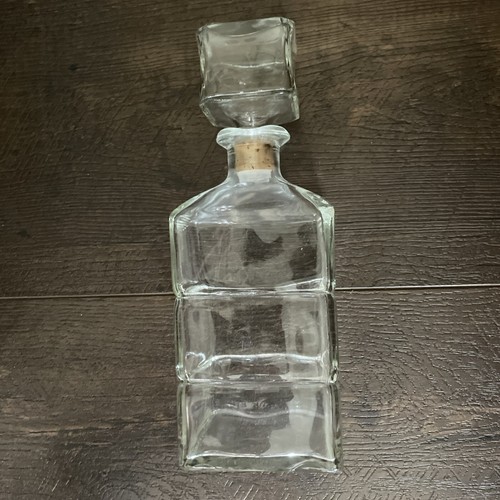 Vintage clear Glass Seagram Alcohol Bottle 10” Canada Cork Top square lid - Picture 2 of 11