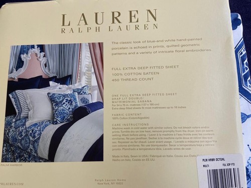 Vintage Ralph Lauren Palm Harbor Octagonal Blue FULL Deep Fitted Sheet Rare! - Picture 4 of 4