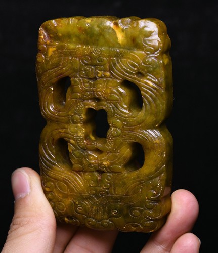 Pendentif Yu Bi Amulette Visage vendu Bête Jade Vert 9CM Chine Hongshan Culture