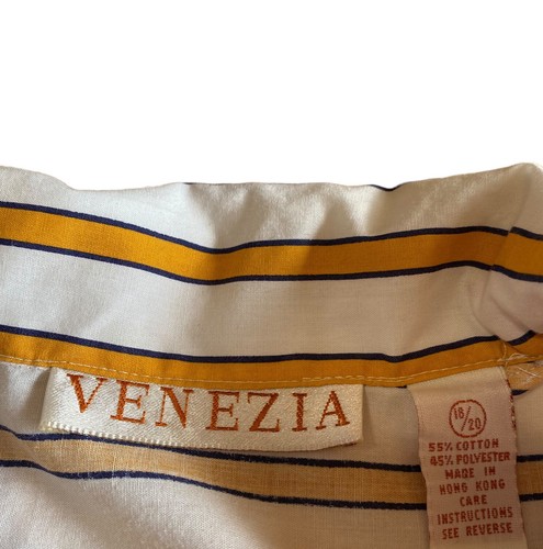 Venezia Vitale Womens Button Up Shirt Size 18/20 2XL White Yellow Striped - Picture 2 of 4