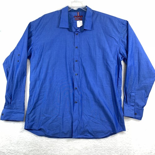 Paulo Solari Shirt Men's Size 4XLT Tall Blue Modern Fit Long Sleeves Cotton B Up - Picture 1 of 12