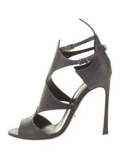 SERGIO ROSSI Grey Embossed Leather Sandals Size 7.5 IT 37.5 Good Used Condition