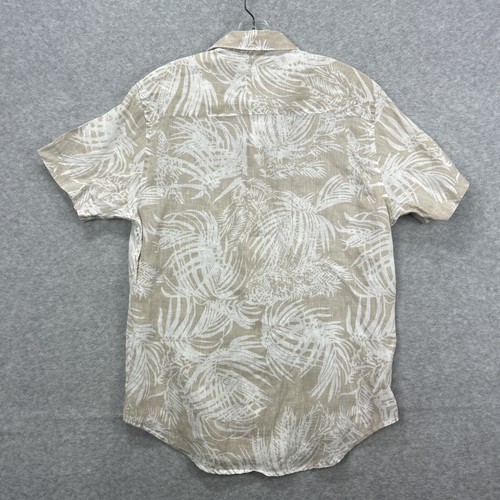 Perry Ellis Shirt Mens Medium Tan Floral Hawaiian Tropical Beach Vacation Linen - Picture 3 of 6