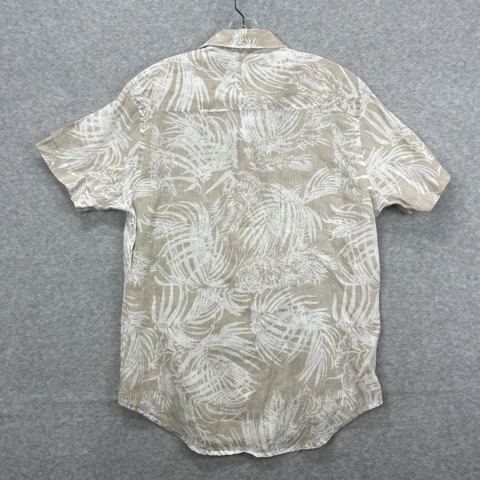 Perry Ellis Shirt Mens Medium Tan Floral Hawaiian Tropical Beach Vacation Linen - Image 3 of 4